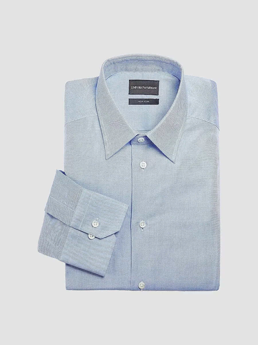 Birdseye Solid Cotton Shirt by Armani