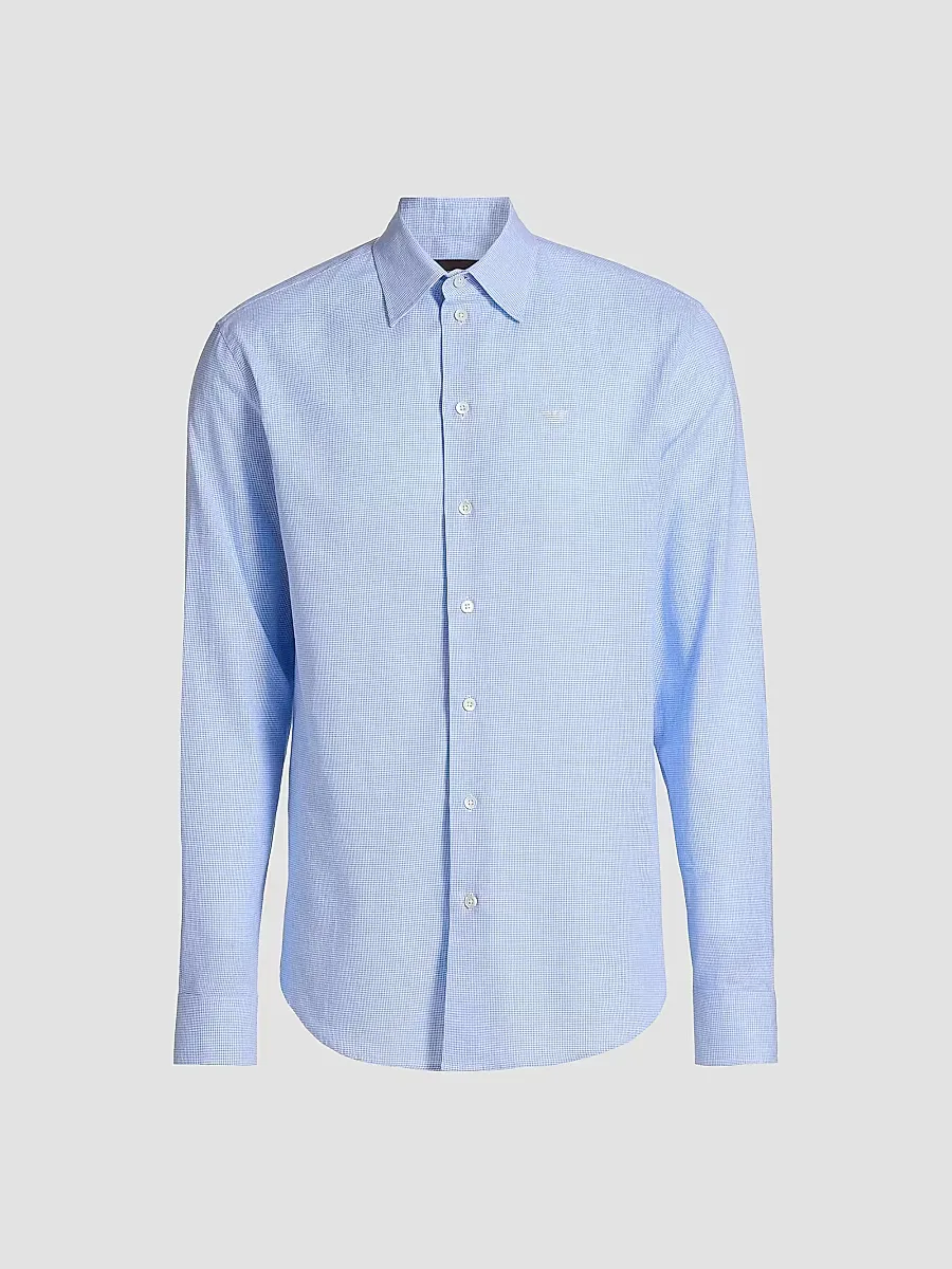 Emporio Armani Linen-Cotton Houndstooth Shirt by Armani