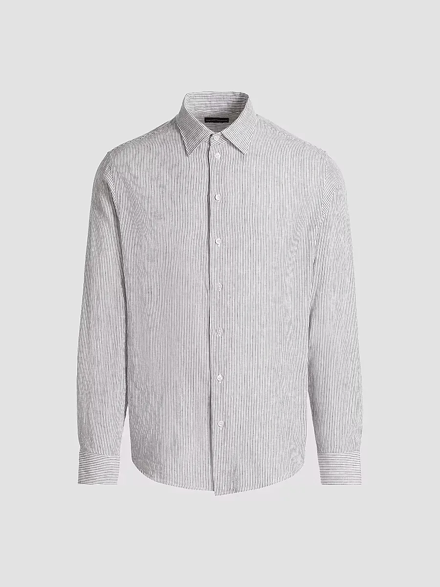 Emporio Armani Striped Linen-Cotton Sport Shirt by Armani