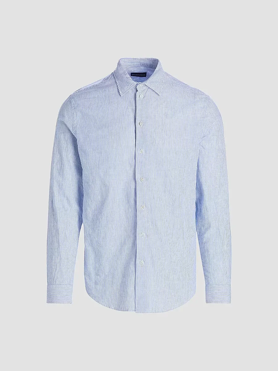 Emporio Armani Pinstriped Linen-Cotton Button-Front Shirt by Armani
