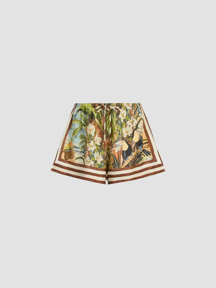 Toucan Tango Tropical Print Linen Shorts by ALMAIS