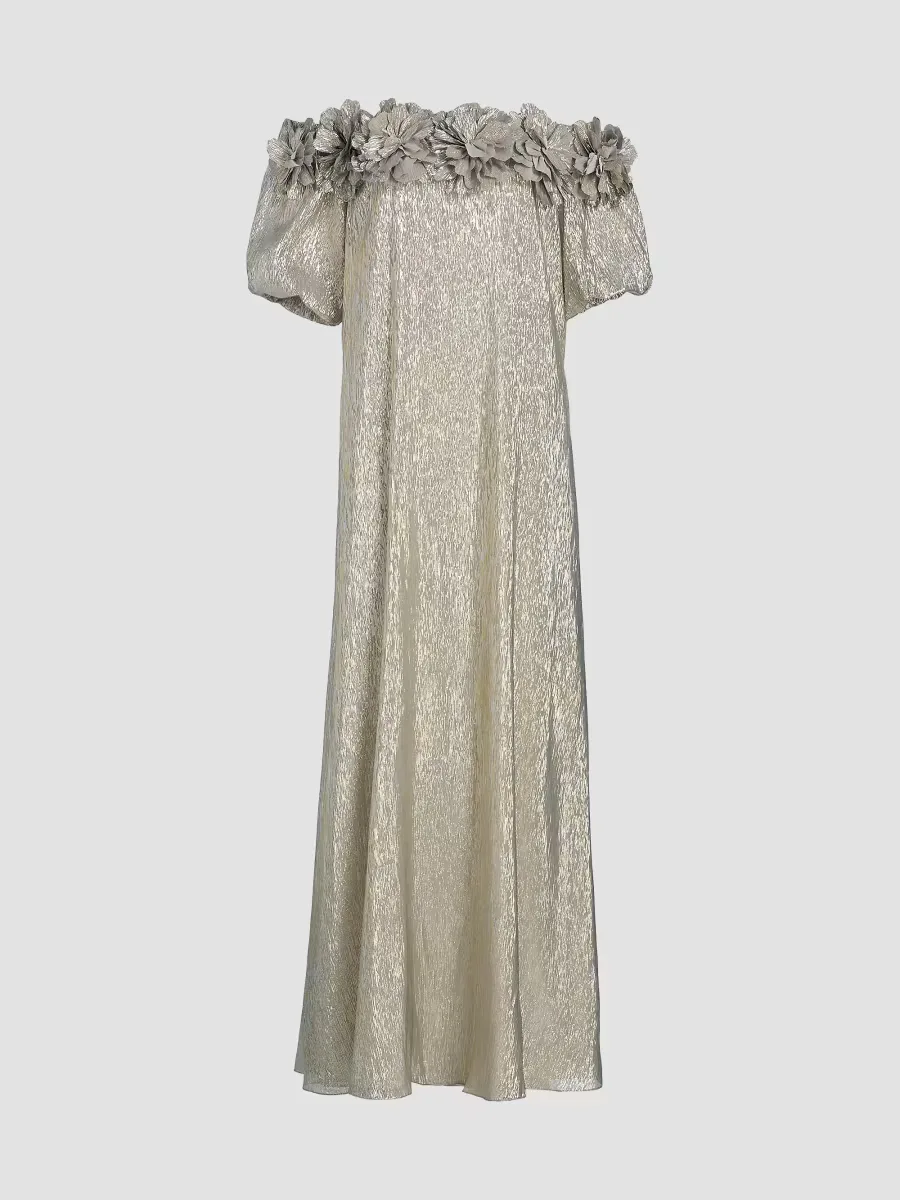Valentina Metallic Silk Off-The-Shoulder Gown by SACHIN BABI