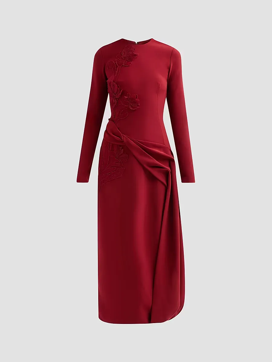 Floral Organza Embroidered Crepe Dress by Lela Rose