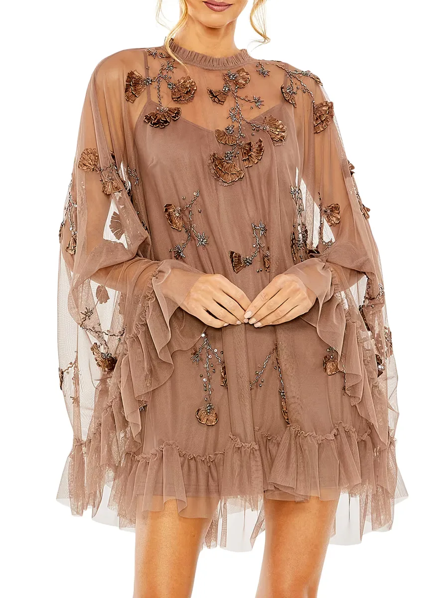 Embellished Mesh A-Line Minidress by M.A.C.