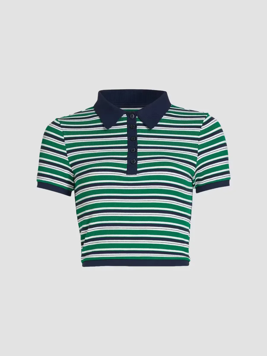 Marnie Striped Knit Crop Polo Top by SIMKHAI