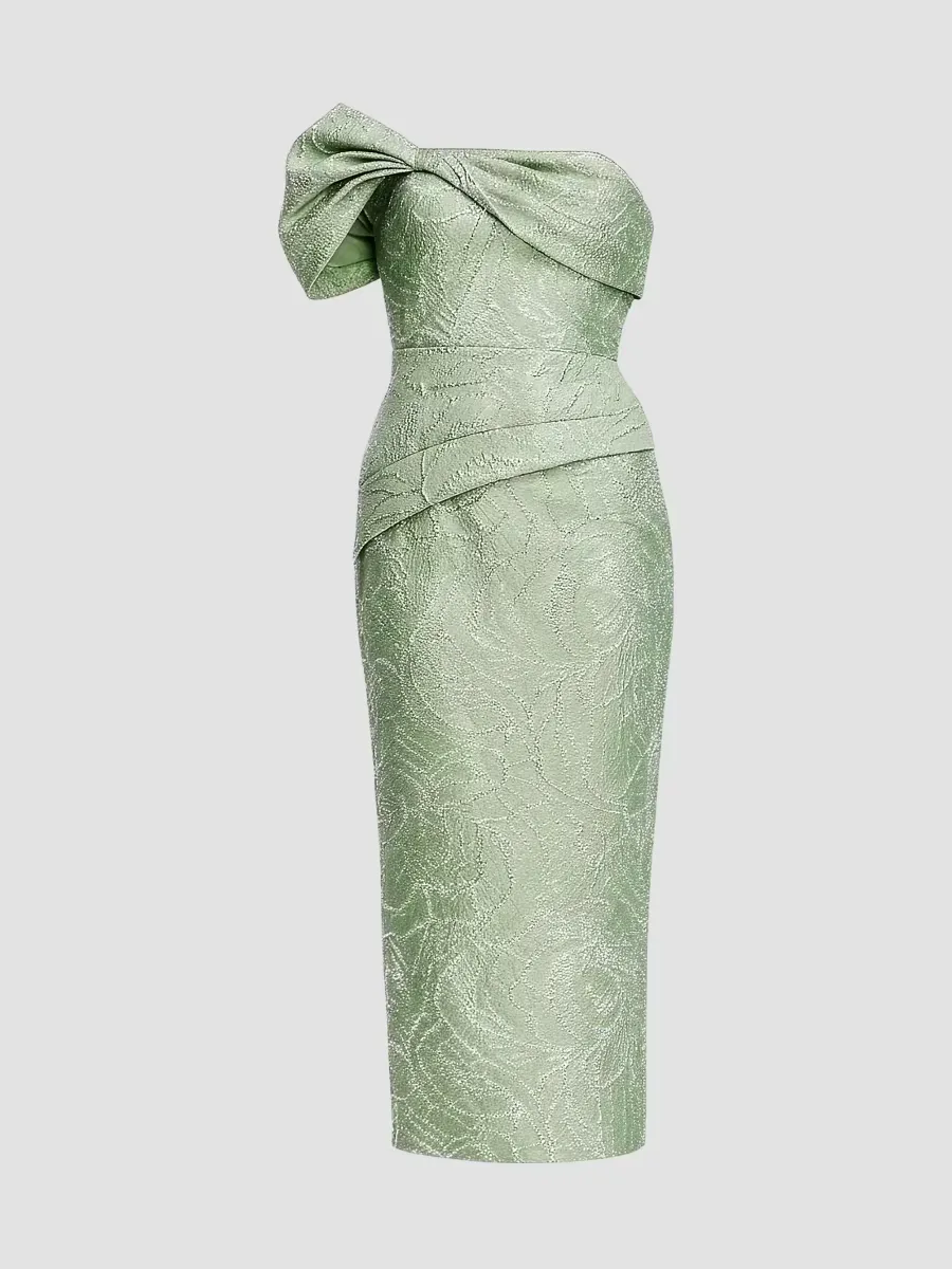 Cyprus One-Shoulder Jacquard Midi-Dress by Dress the Population