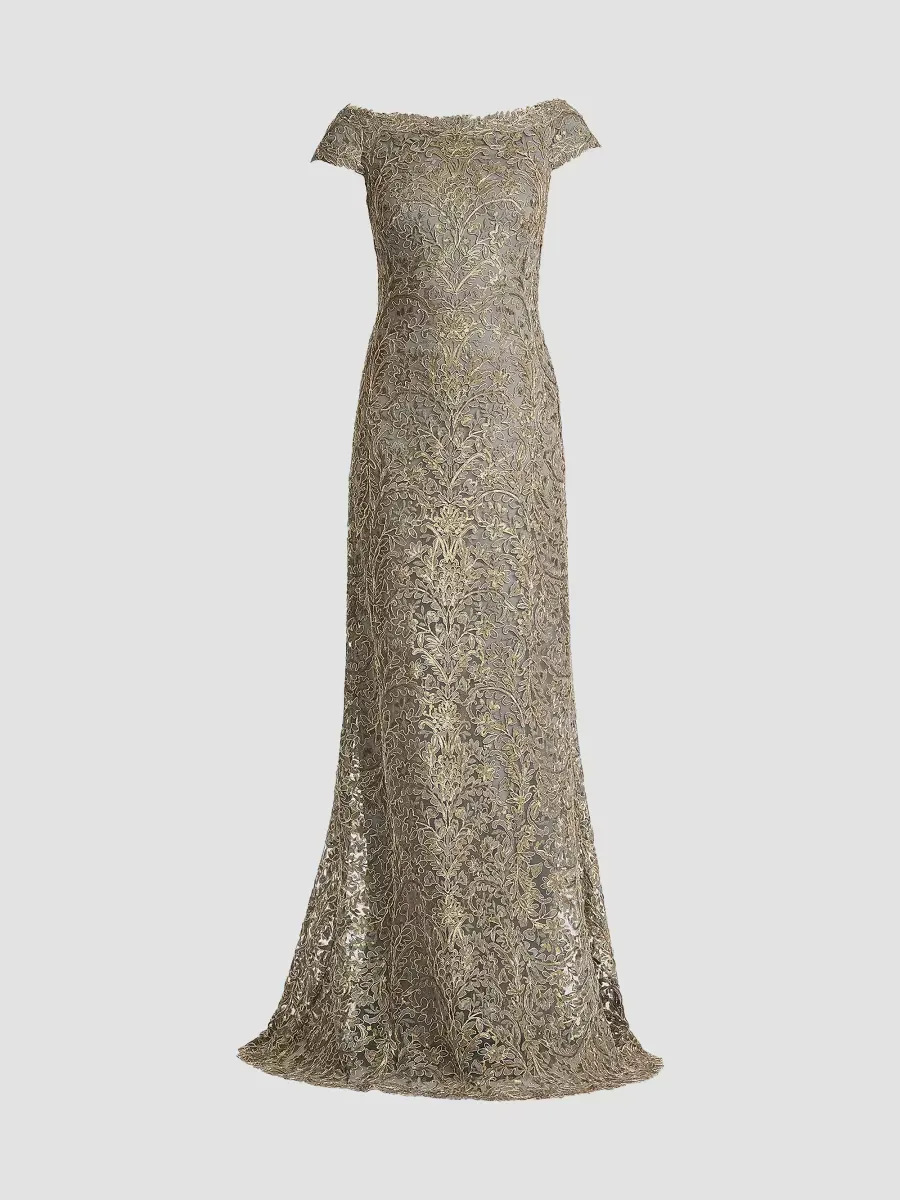 Metallic Lace Column Gown by Tadashi