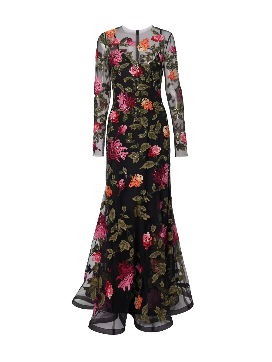 Embroidered Sequin-Embellished Gown by Carolina Herrera