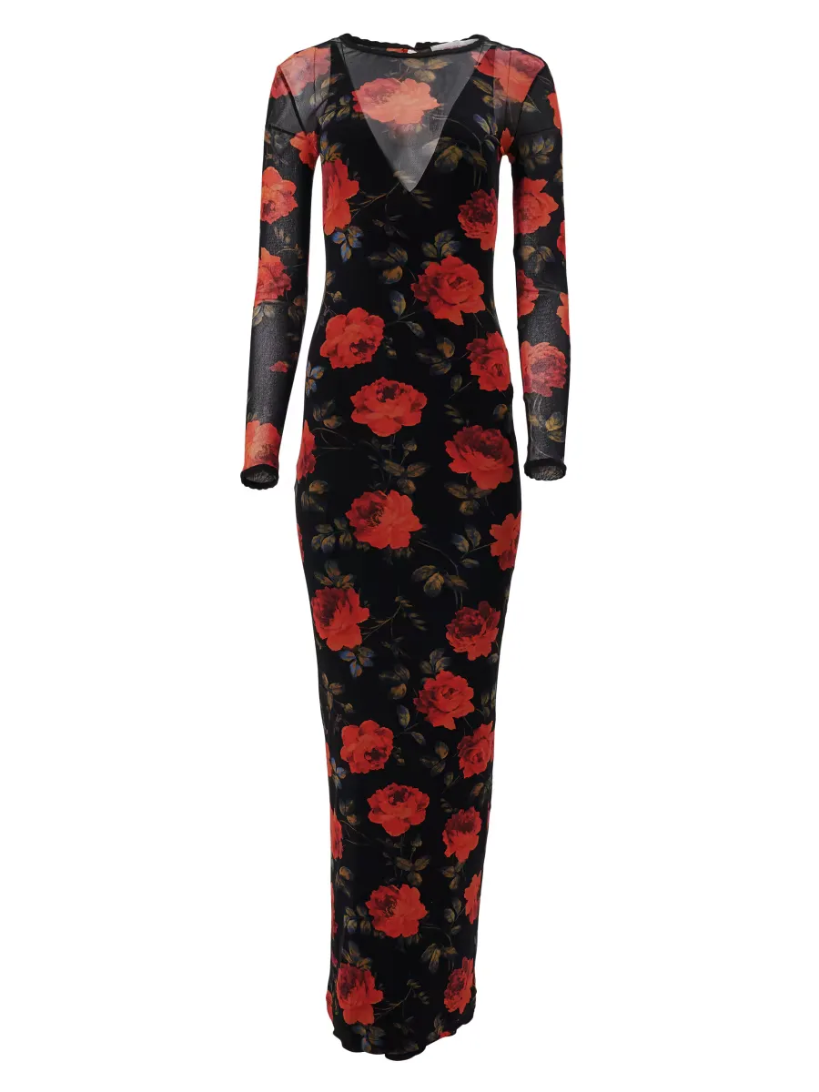 Rose-Print Mesh Maxi Dress by Carolina Herrera