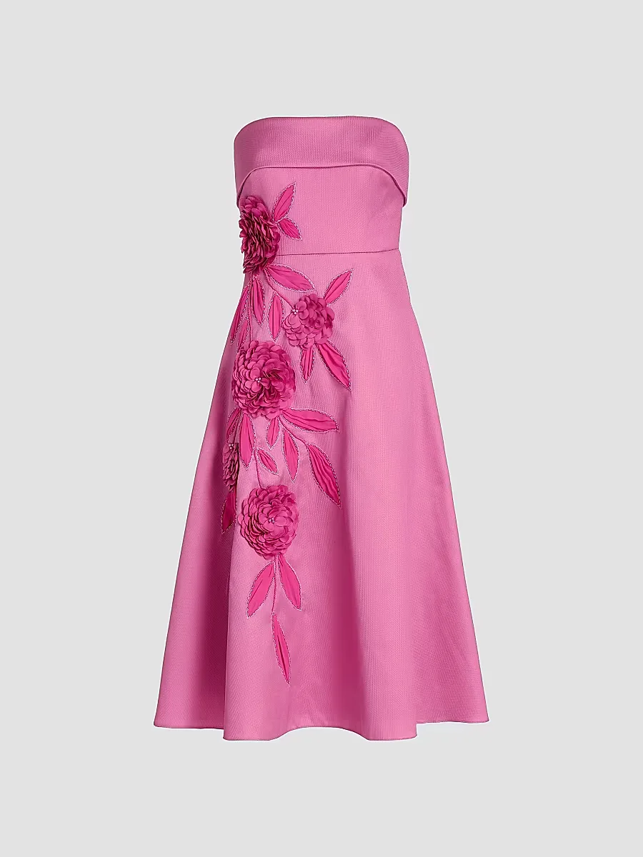 Floral Appliqué Strapless Midi-Dress by Badgley Mischka