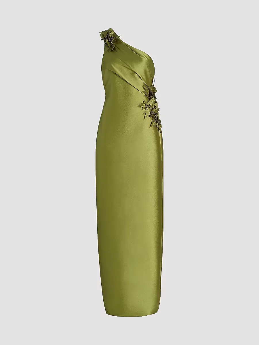 Floral Appliqué One-Shoulder Gown by Badgley Mischka