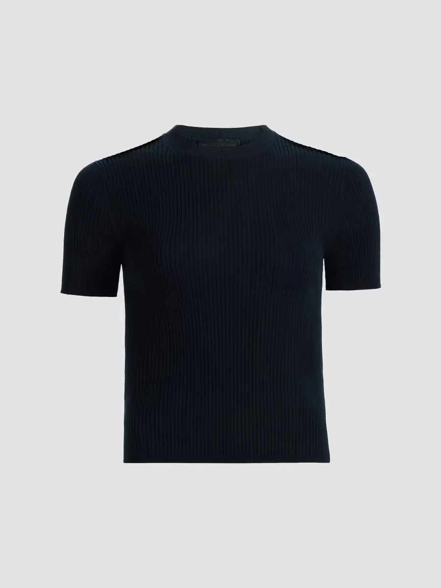 Dorset Rib-Knit Cotton Short-Sleeve Sweater by Nili Lotan