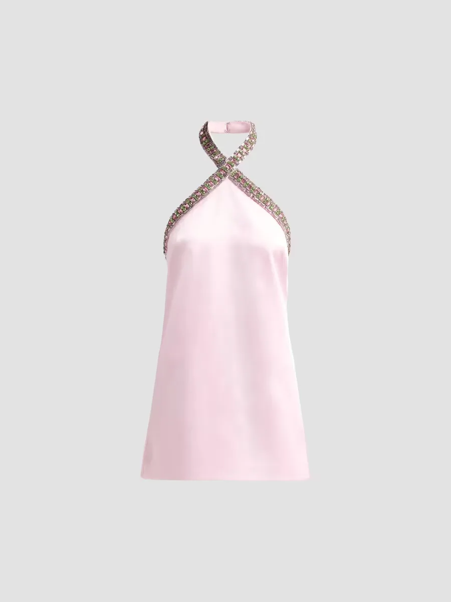 Sabry Embellished Mini Halter Dress by Retrofête