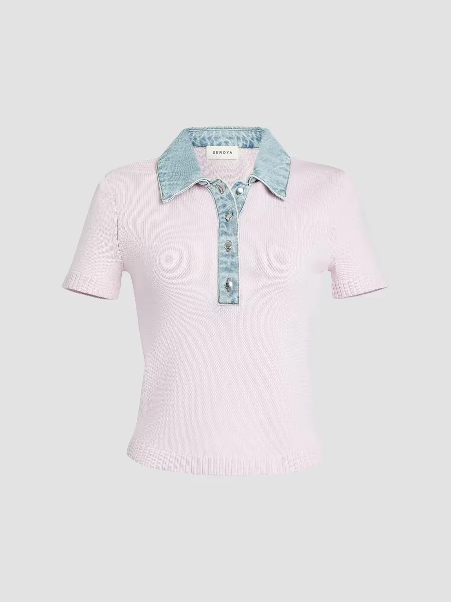 Erika Mixed-Media Short-Sleeve Polo Top