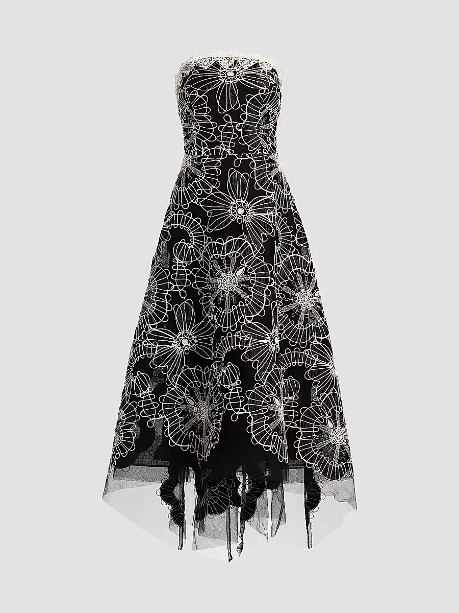 Embroidered High-Low Tea-Length Dress by Teri Jon
