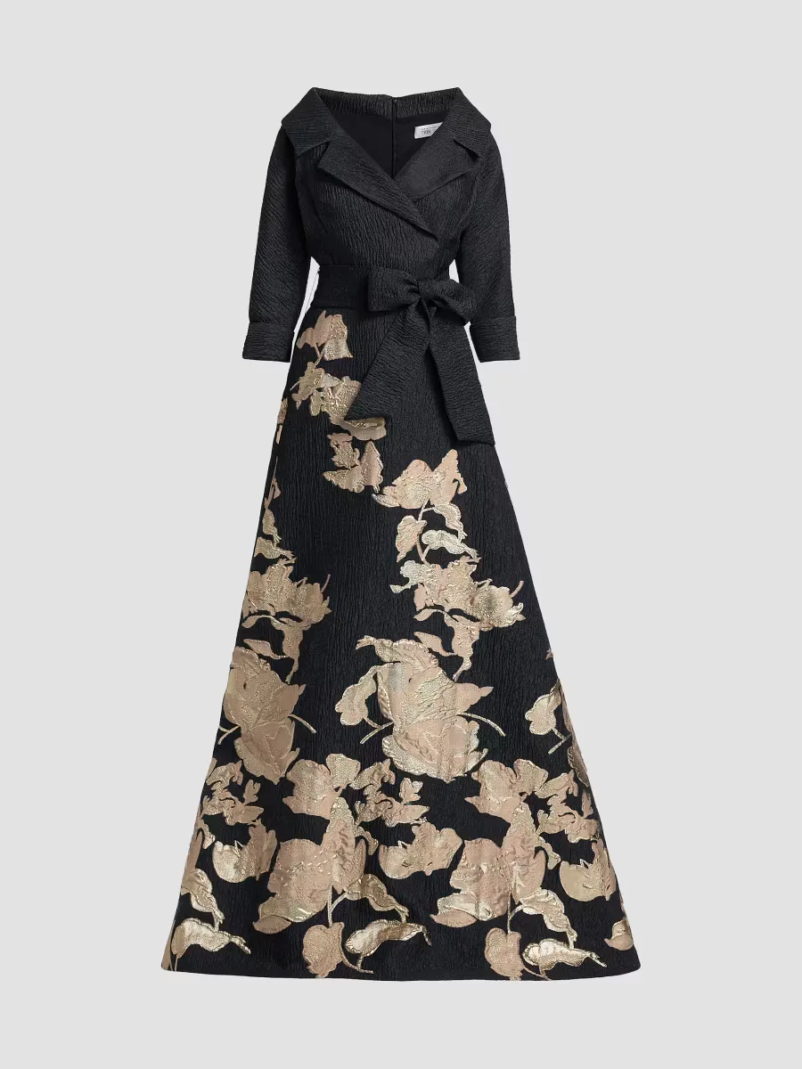 Textured Metallic Floral Jacquard Gown by Teri Jon
