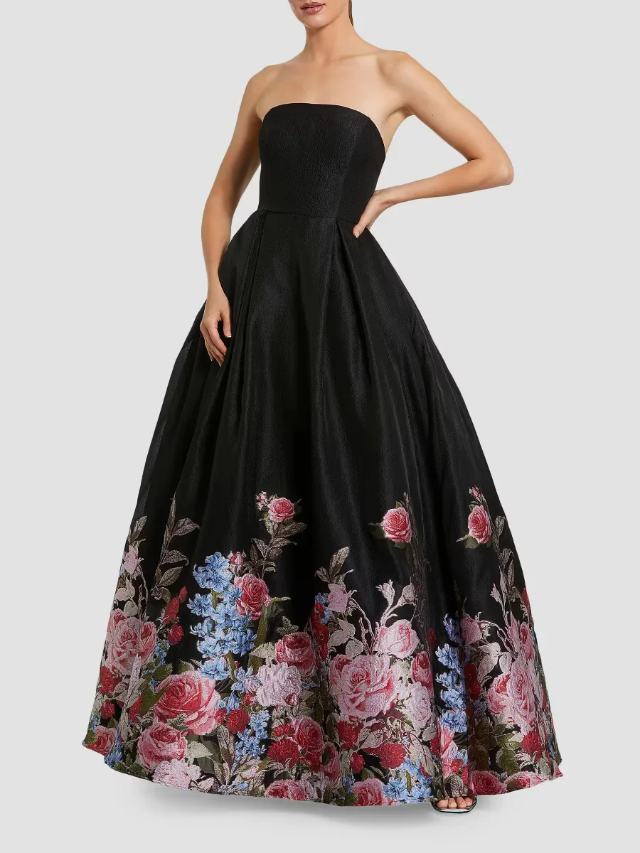 Mac Duggal Strapless Floral Brocade Ball Gown by M.A.C.