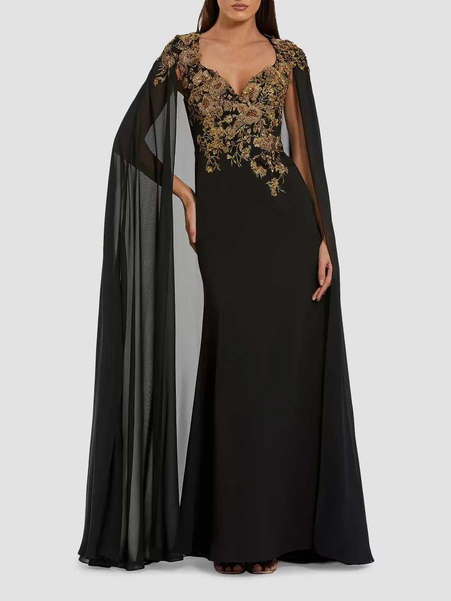 Mac Duggal Crepe Floral Embellished Gown by M.A.C.