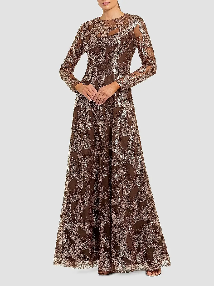 Mac Duggal Sequined-Mesh A-Line Gown by M.A.C.