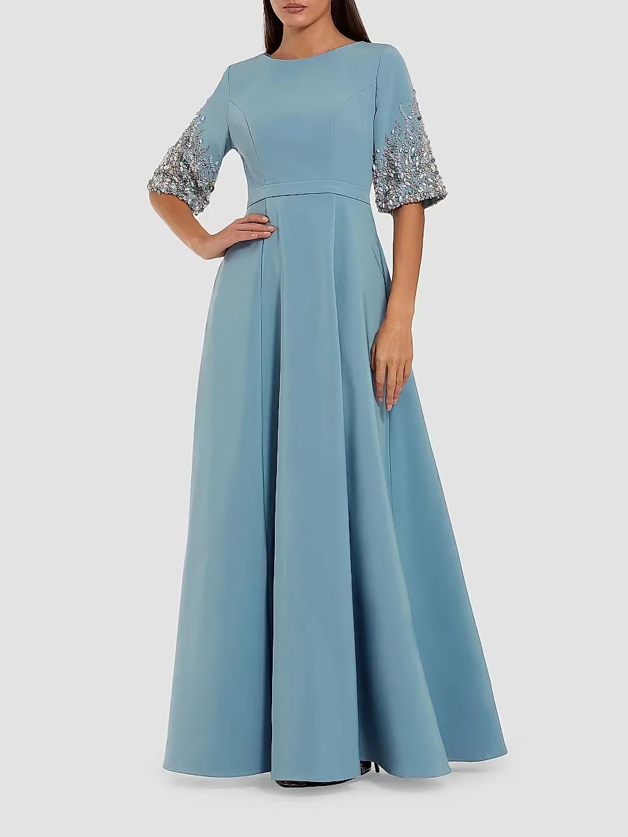 Mac Duggal Crystal- & Bead-Embellished Crepe Fit & Flare Gown