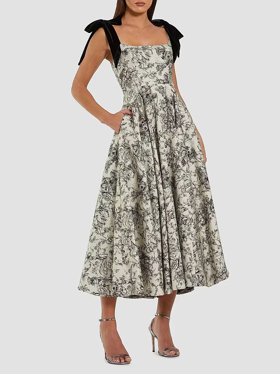 Mac Duggal Brocade Bow A-Line Midi-Dress by M.A.C.