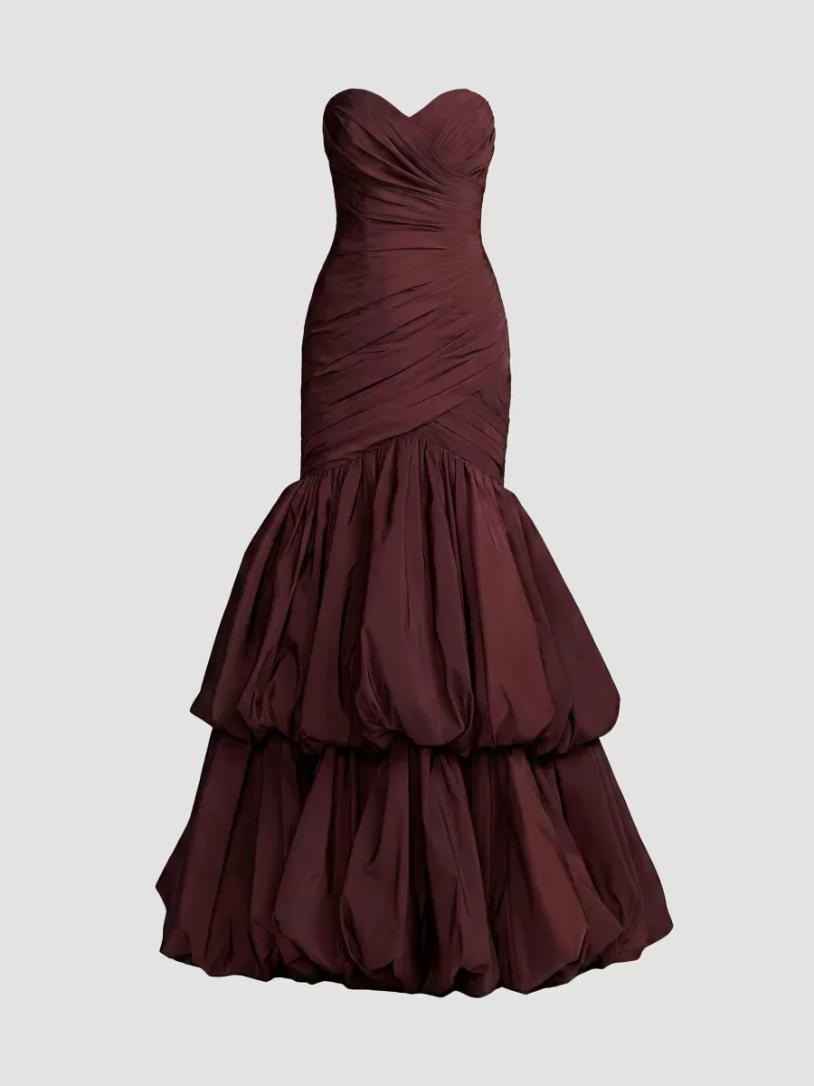 Mac Duggal Strapless Tiered-Bubble Faille Trumpet Gown by M.A.C.
