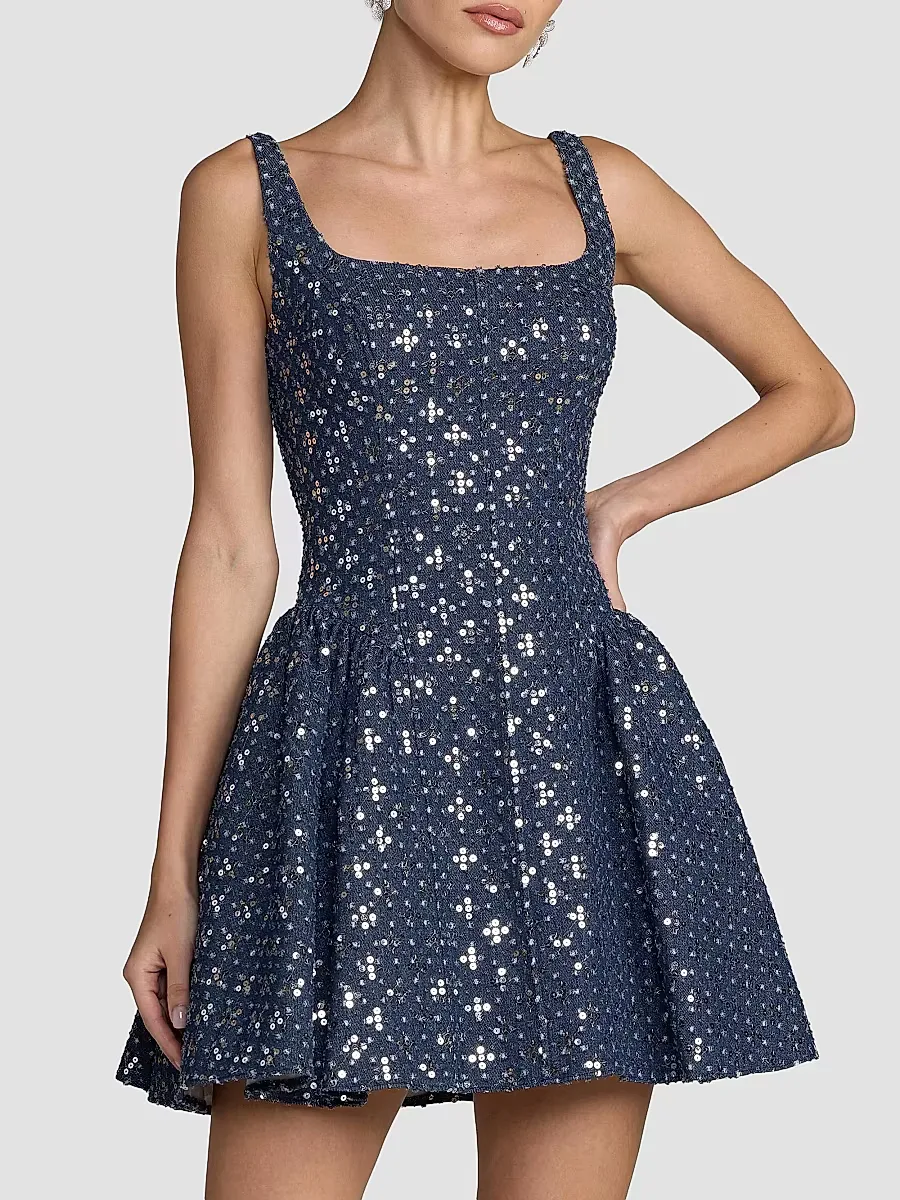 Mac Duggal Sequin Denim Fit & Flare Mini Dress by M.A.C.