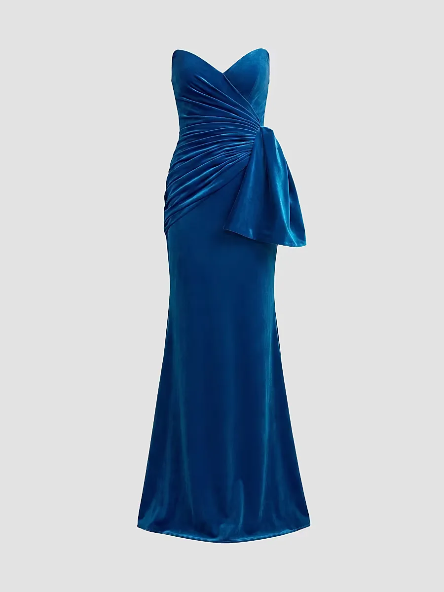 Mac Duggal Side-Drape Velvet Column Gown by M.A.C.