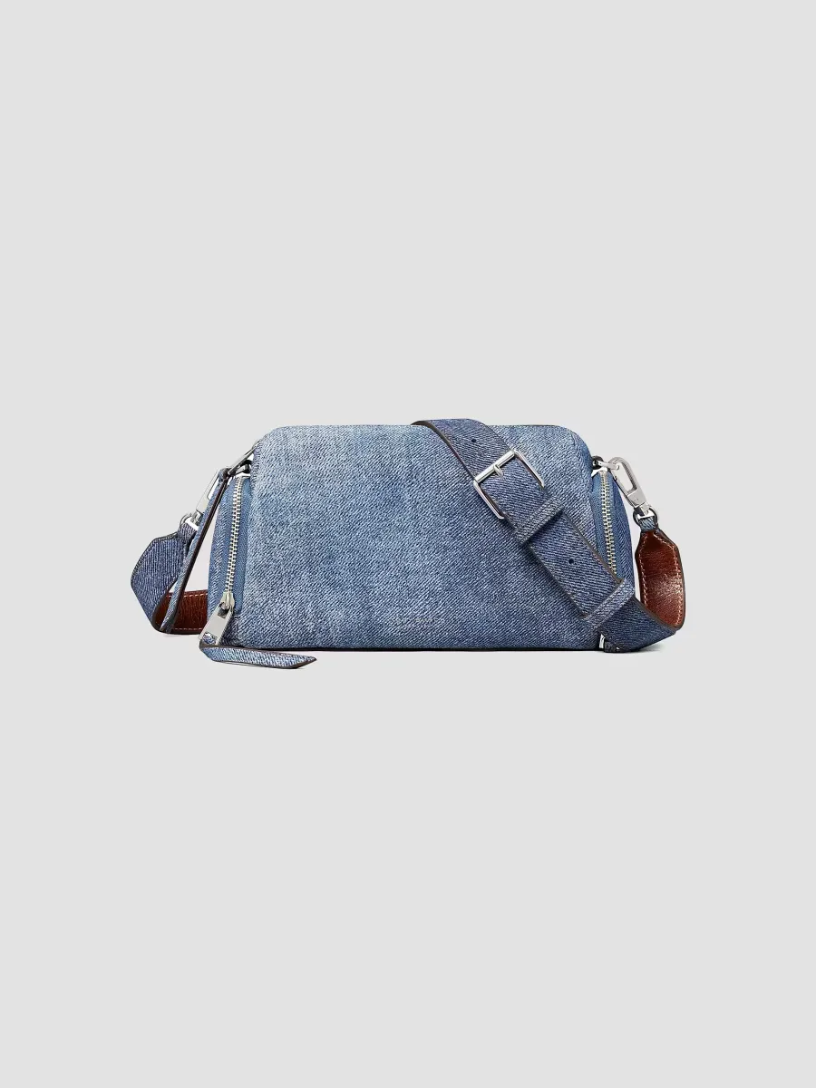 Perry Denim-Print Suede Crossbody Bag by Tory Burch