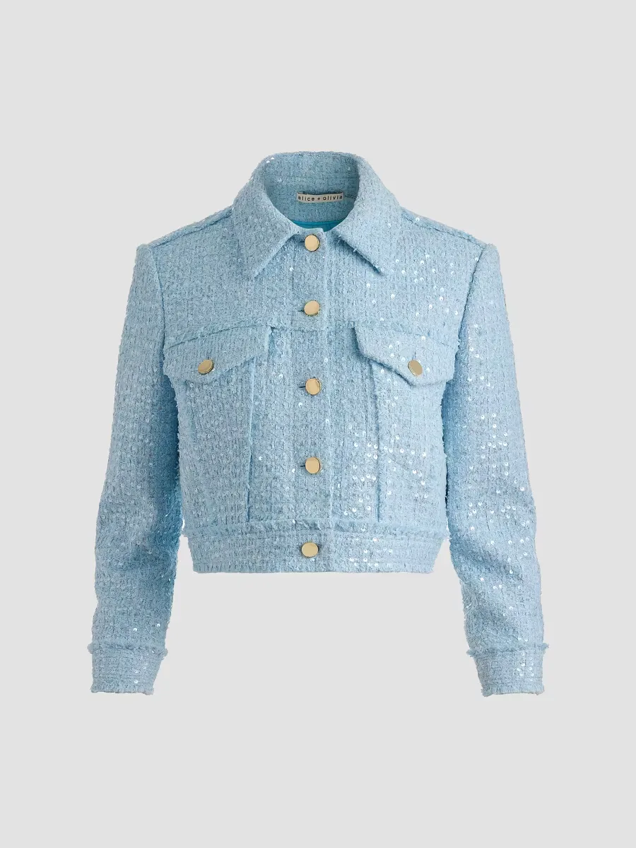 Chloe Sequined Tweed Crop Jacket by Alice + Olivia