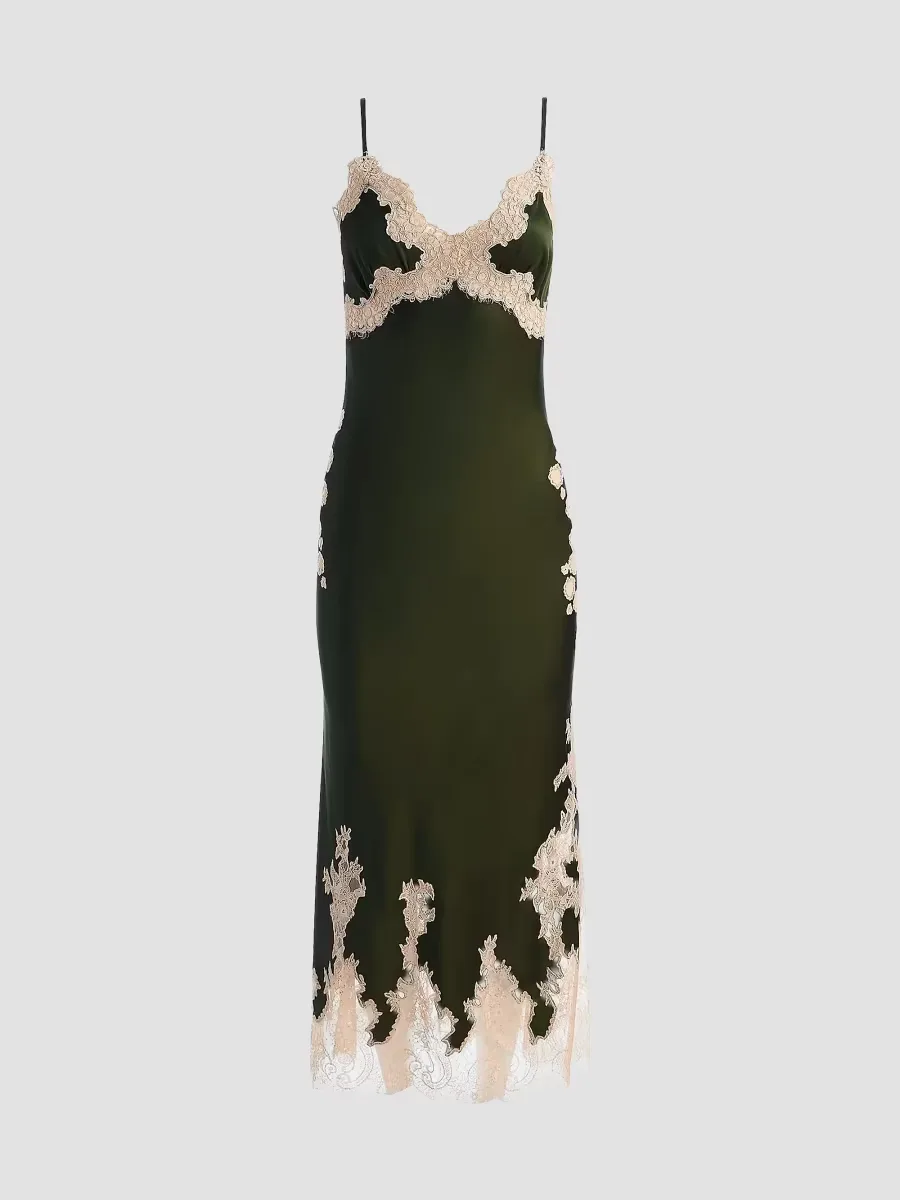 Julietta Cutaway Lace-Trim Midi Slipdress by Alice + Olivia