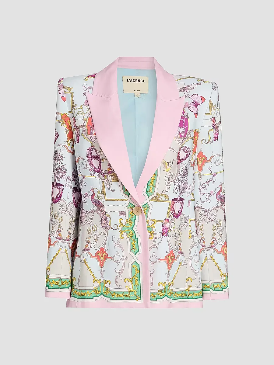 Gweny Scarf-Print Relaxed Blazer by L'AGENCE