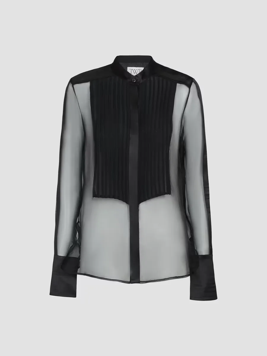Peyton Sheer Silk Pleated Bib Shirt by TWP