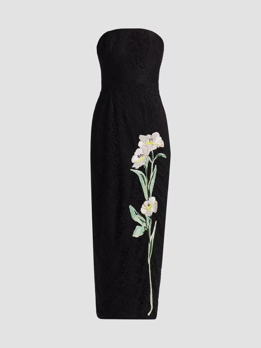 Dolores Floral-Embroidered Strapless Maxi Dress by Milly