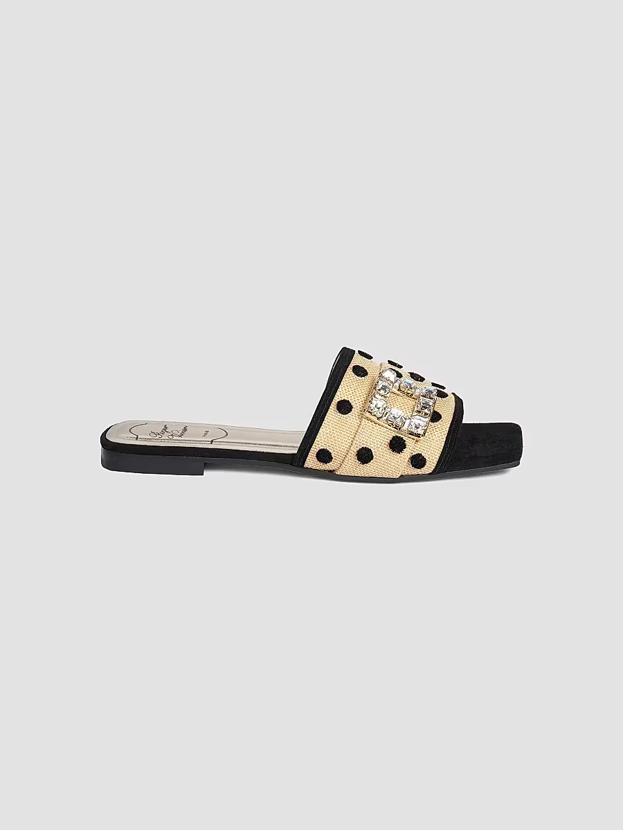 Tres Vivier Suede-Raffia Mules by Roger Vivier