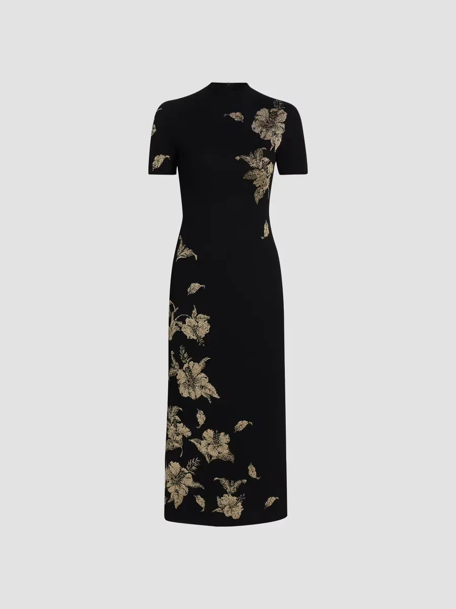 Hibiscus Metallic Jacquard Cocktail Dress by Oscar de la Renta