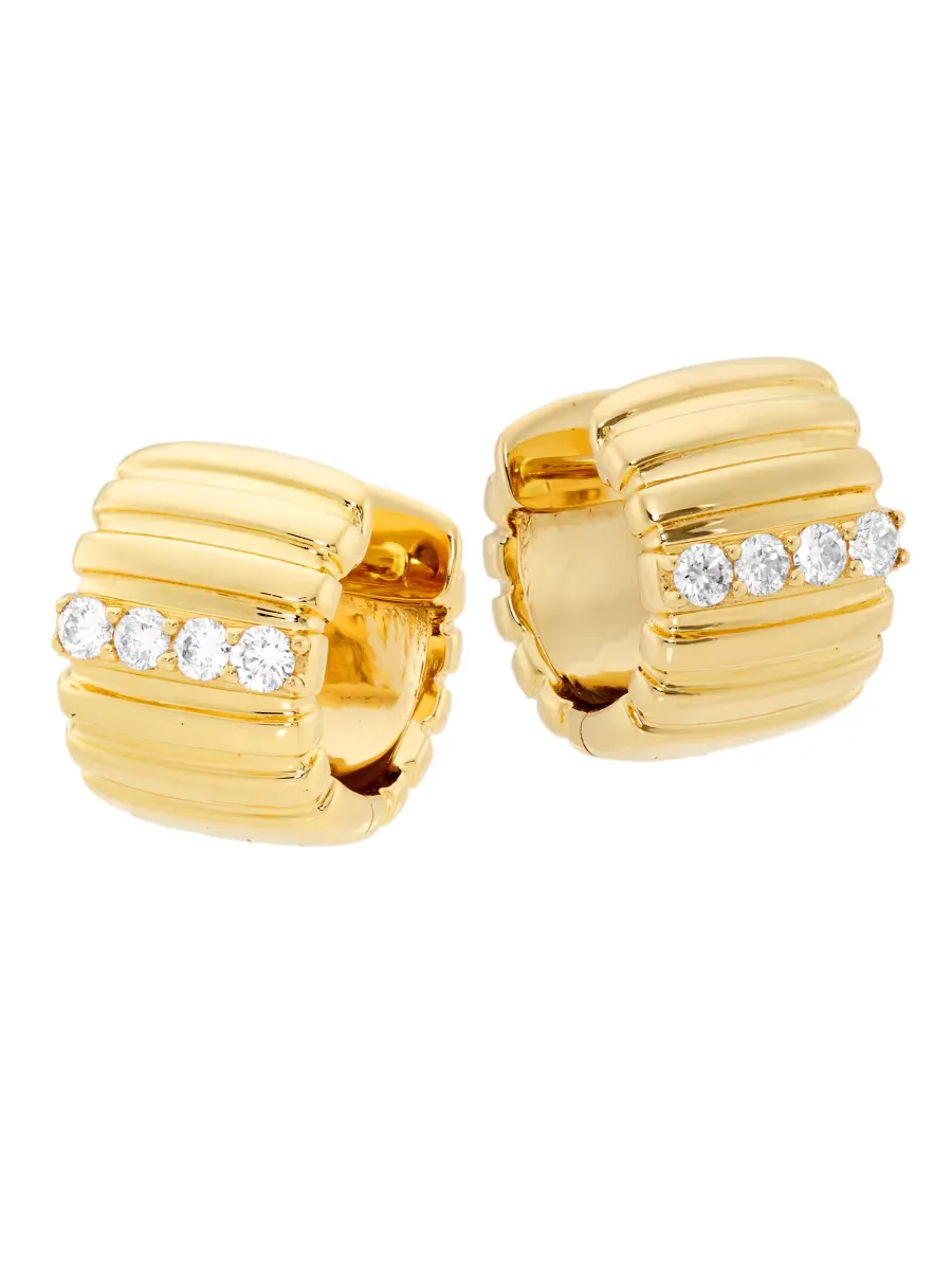 14K Yellow Gold & 0.146 TCW Diamond Wide Huggie Earrings by Saks Fifth Avenue