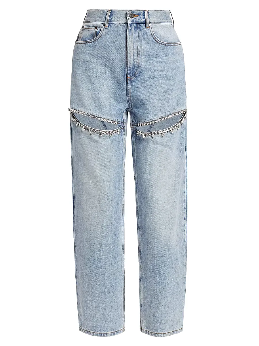 Crystal-Embellished Slit Jeans by Area