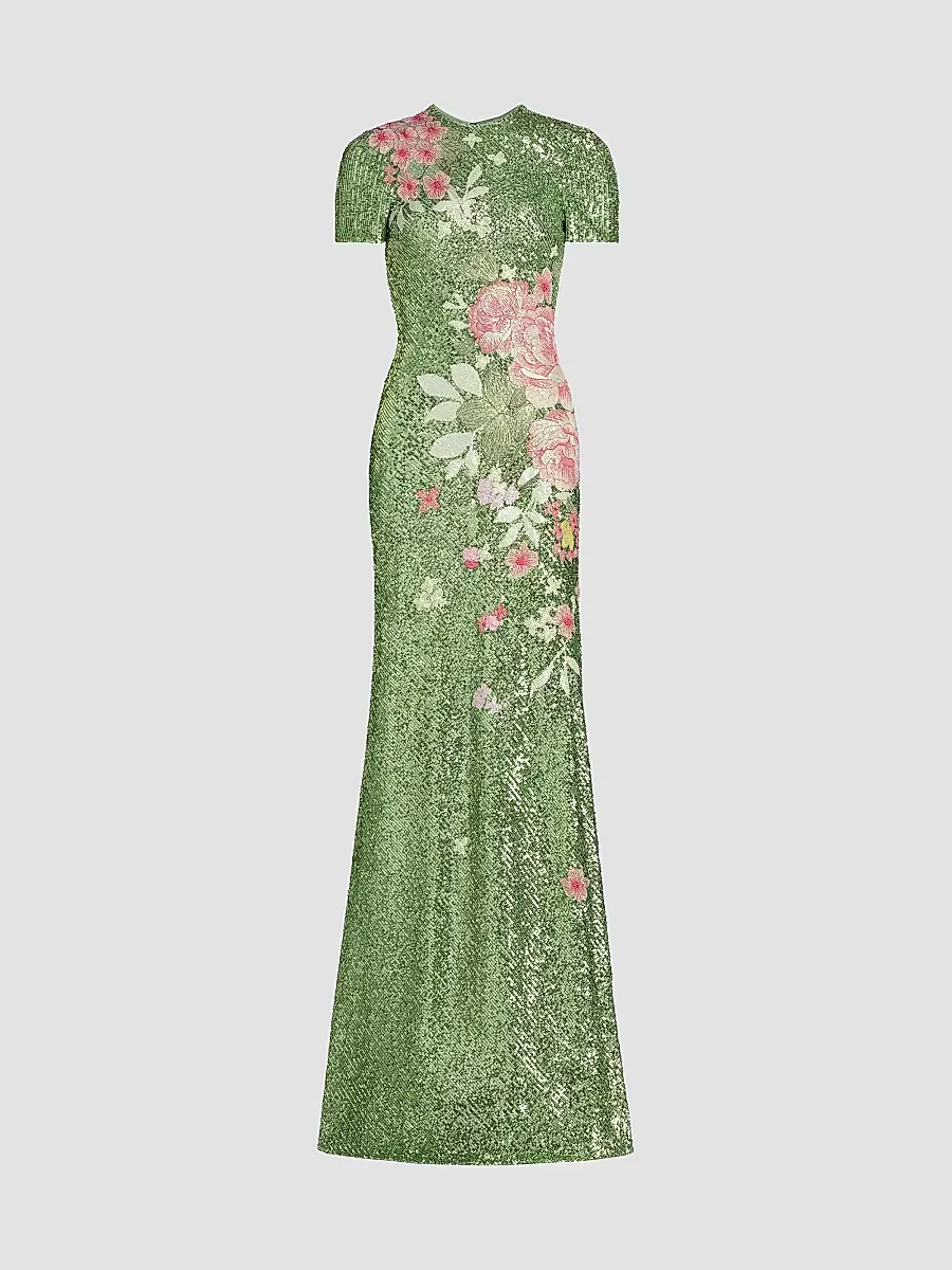 Sequin Floral Appliqué Gown by Naeem Khan