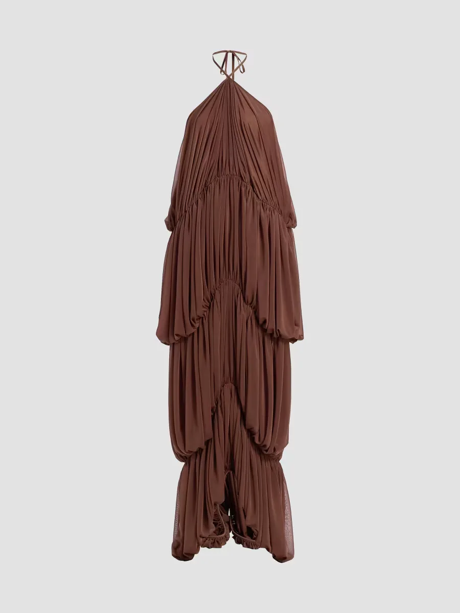 Bia Pleated Tiered Balloon Halterneck Maxi Dress
