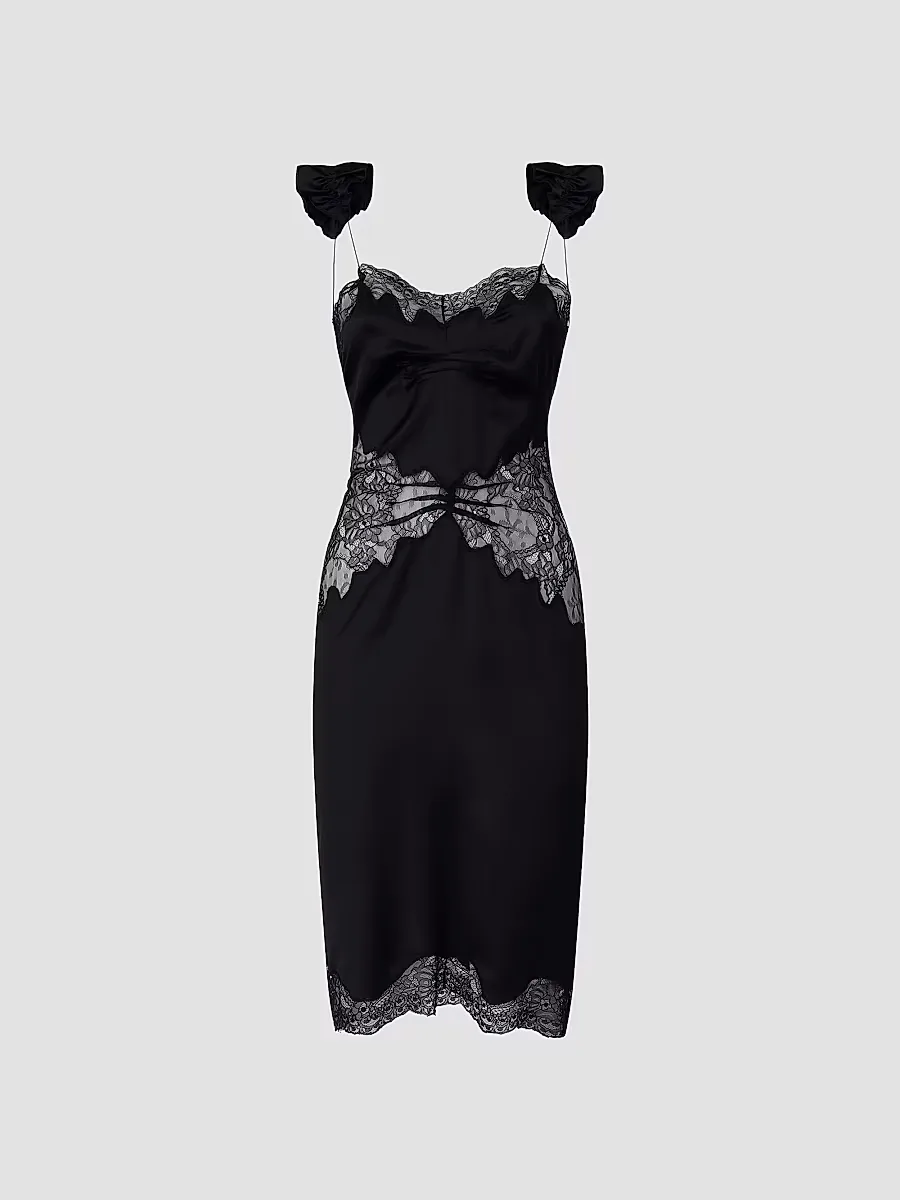 The Attico Satin & Lace Midi Dress
