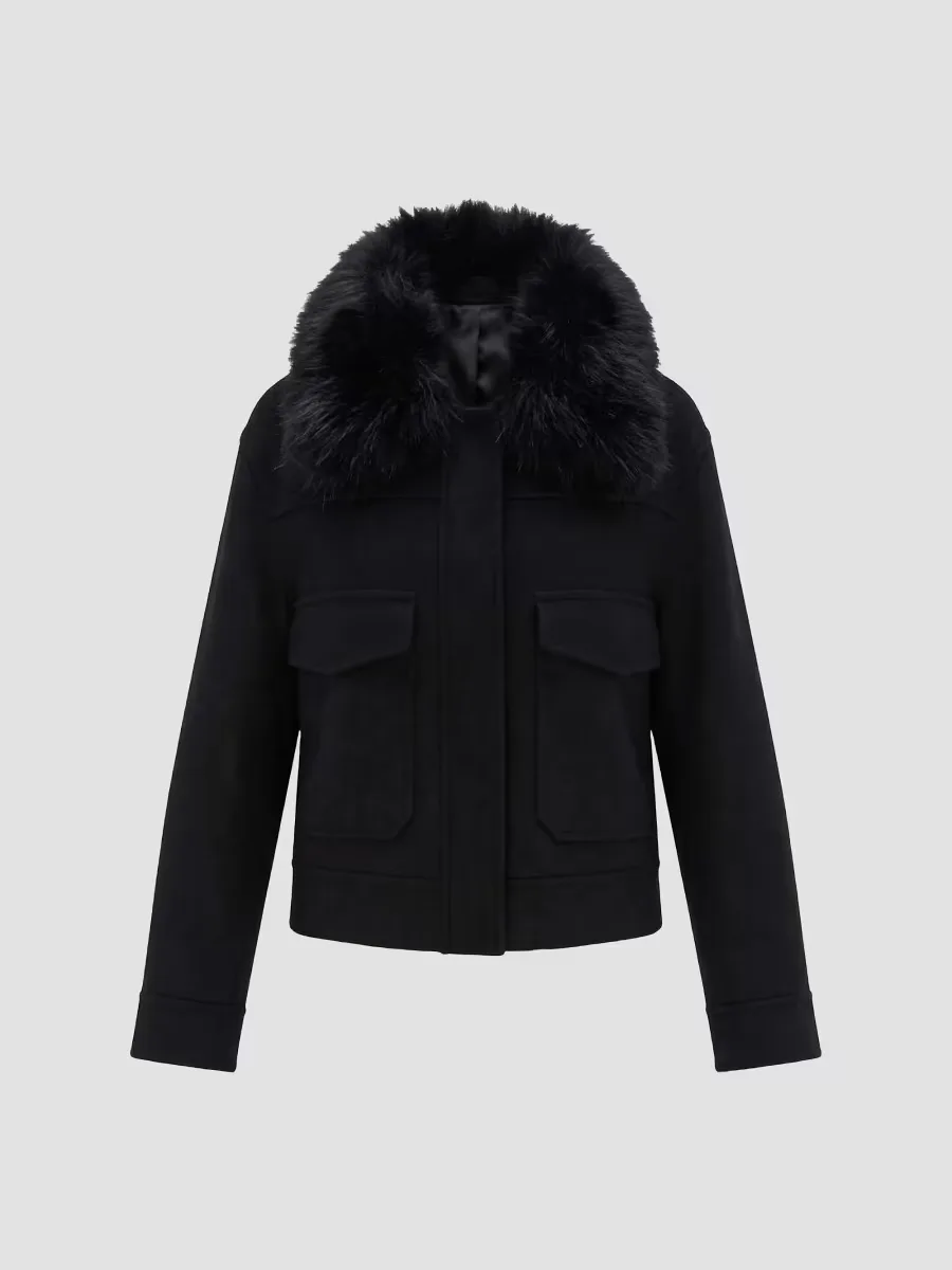 Select Cashmere and Wool Blend Jacket with Detachable Goat Collar