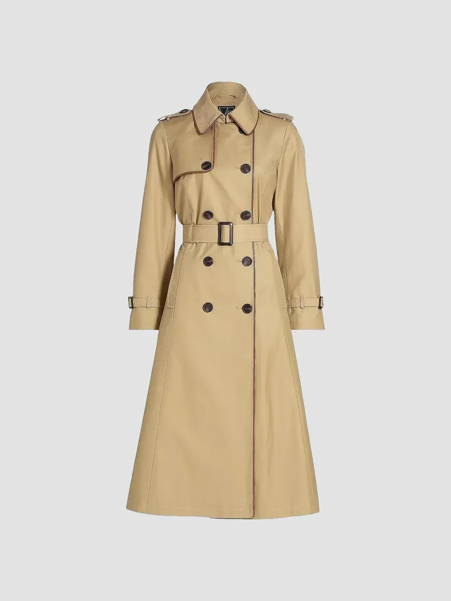 Faux Leather Trim Trench Coat