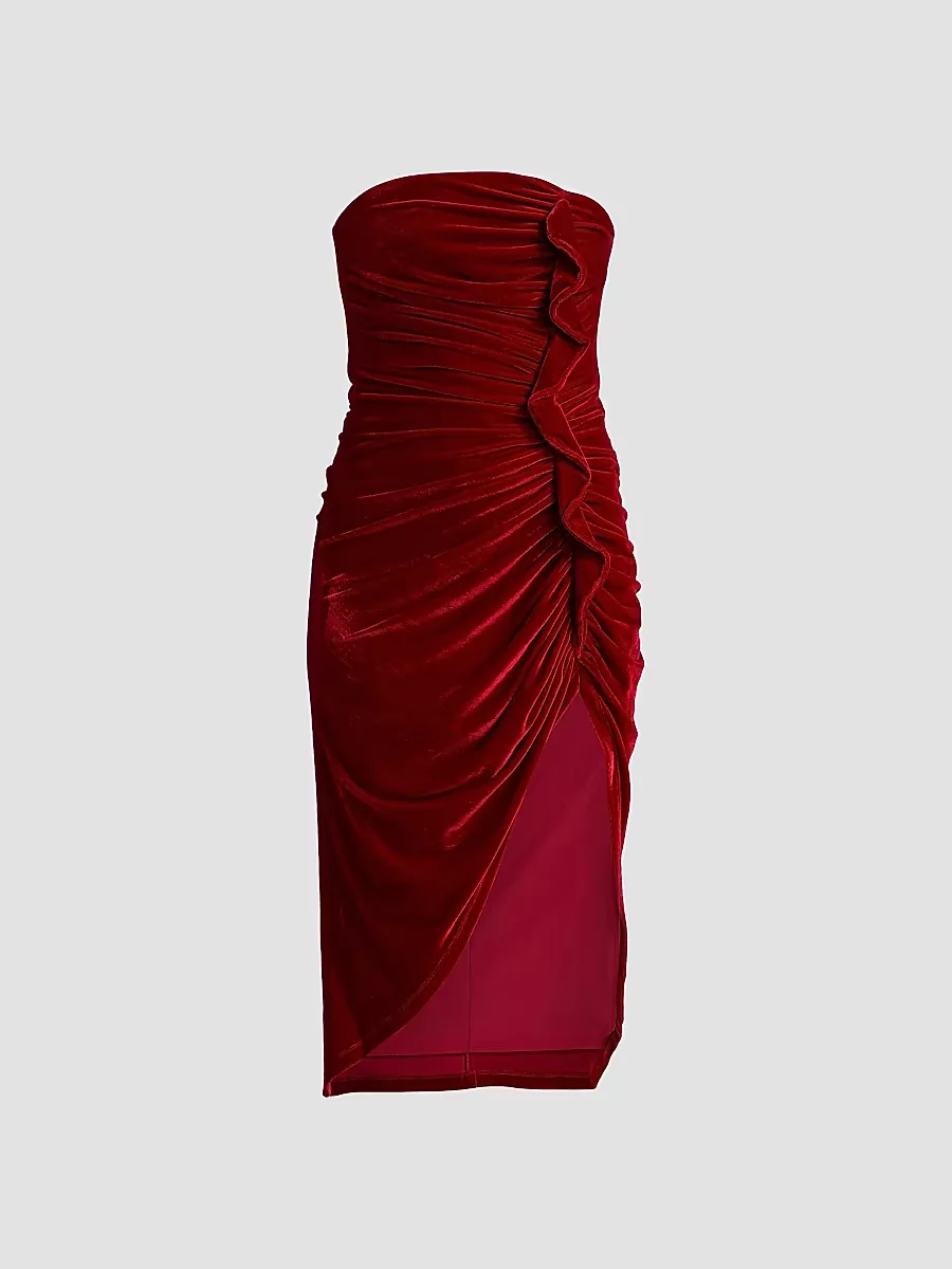 Ruffled Velvet Strapless Minidress by BCBGMAXAZRIA