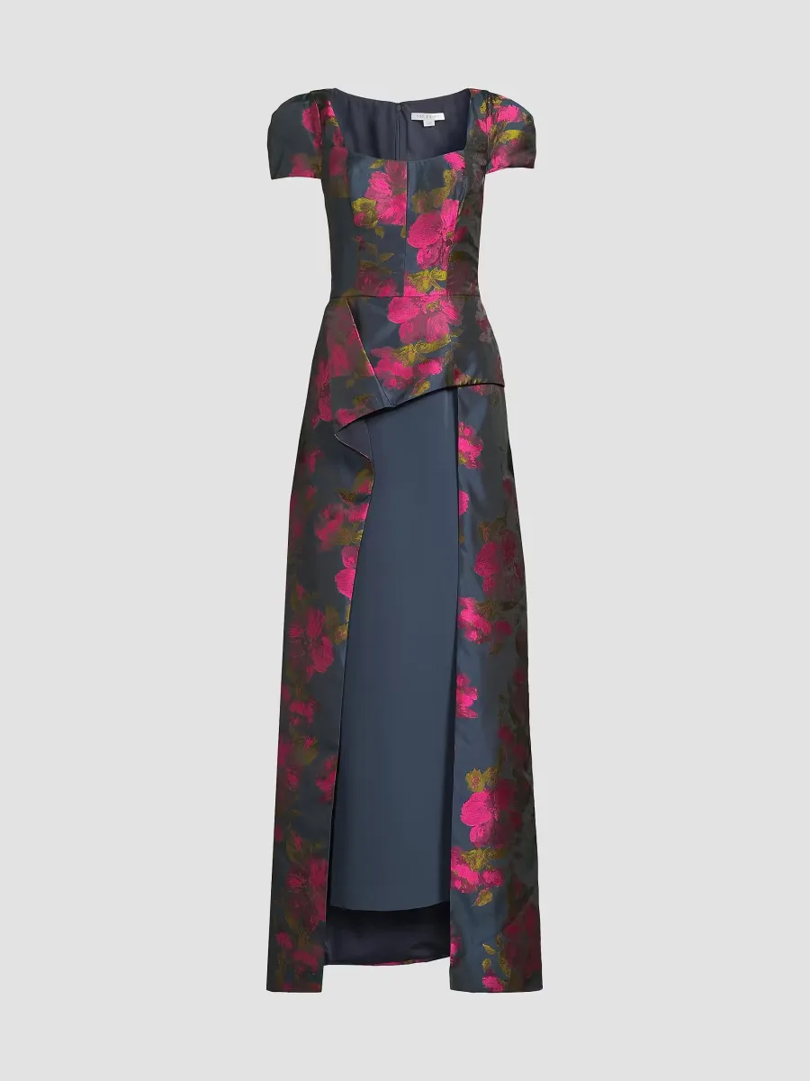 Gene Floral Asymmetric Walk-Thru Gown by Kay Unger