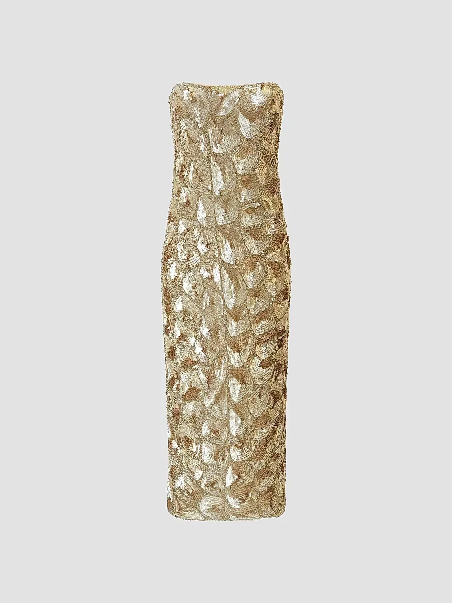 Sigrid Beaded Strapless Midi-Dress by Halston