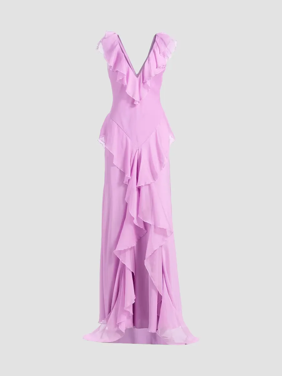 Estella Ruffled Chiffon Bias-Cut Gown by Amur