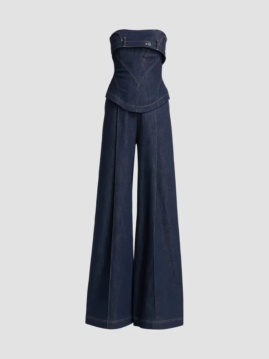 Jordan Denim Corset Wide-Leg Jumpsuit by Et Ochs