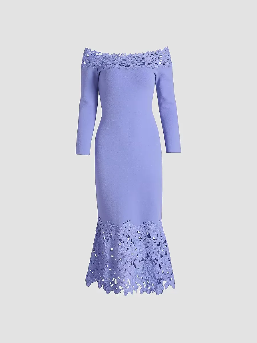 Sia Floral Guipure Lace Knit Midi-Dress by Theia