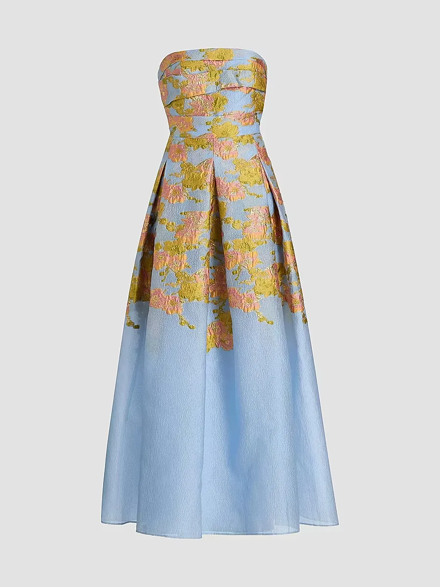 Leia Jacquard Strapless Gown by Theia